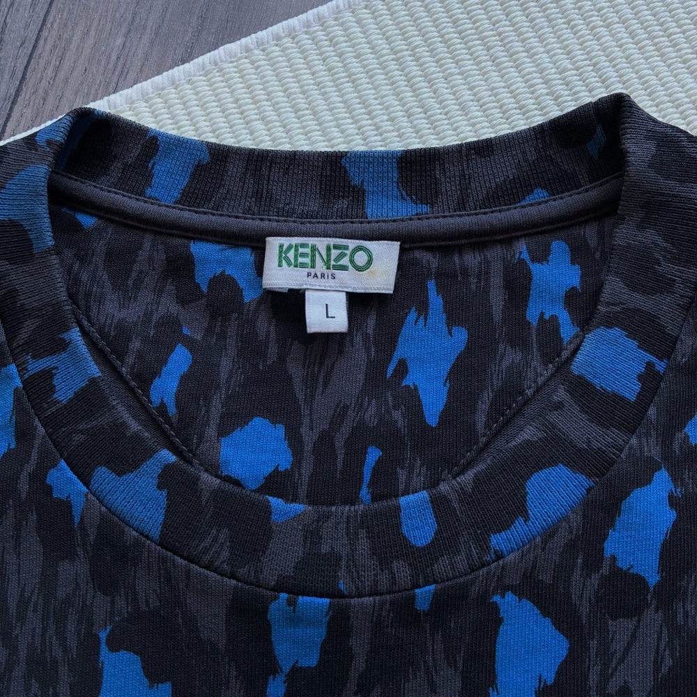 KENZO Paris Leopard Print Blue / Grey / Black T-Shirt - Picture 6 of 11